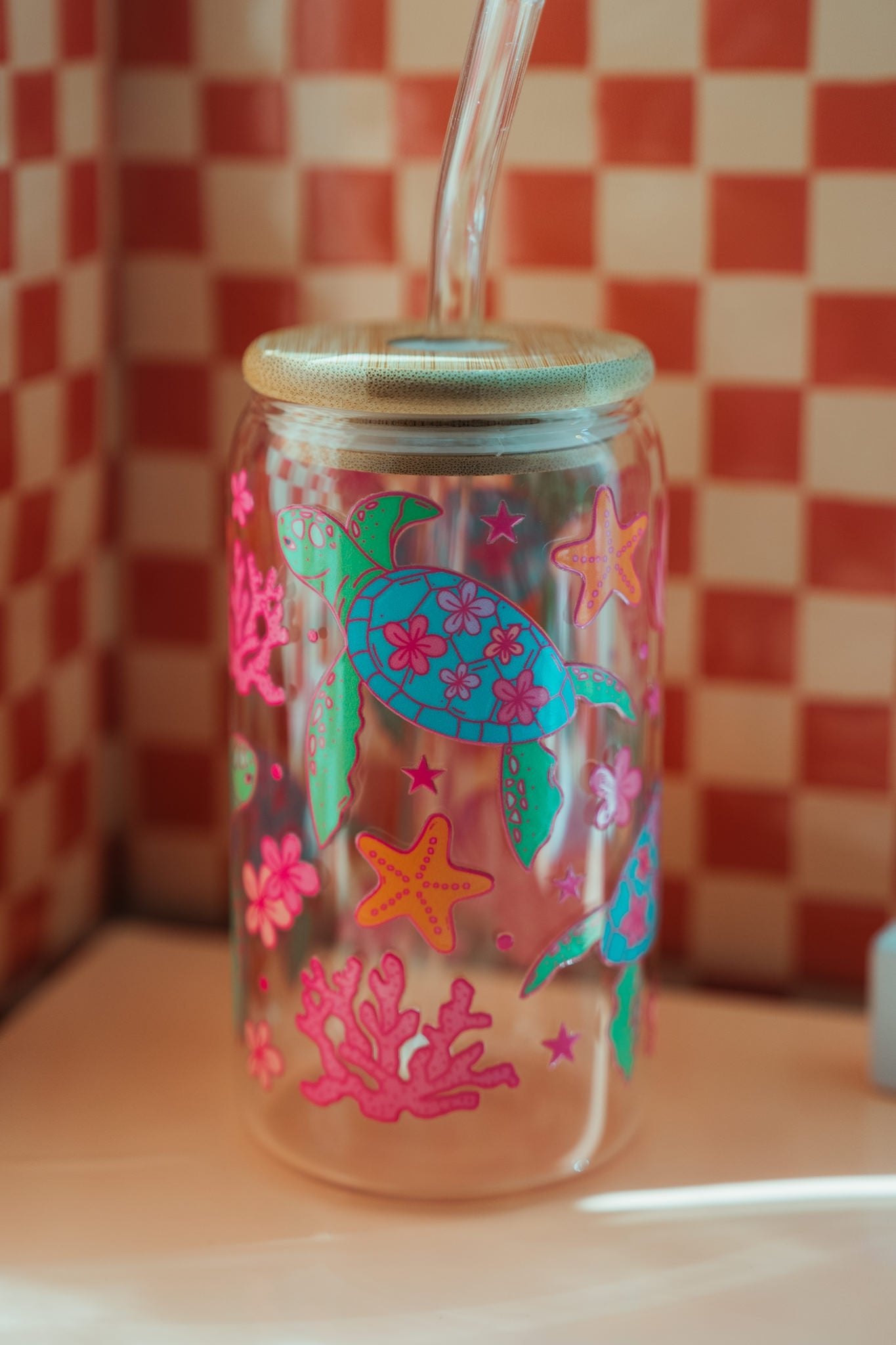 Turtle and Coral Sea Inspired Glass CupWebster Wax Company