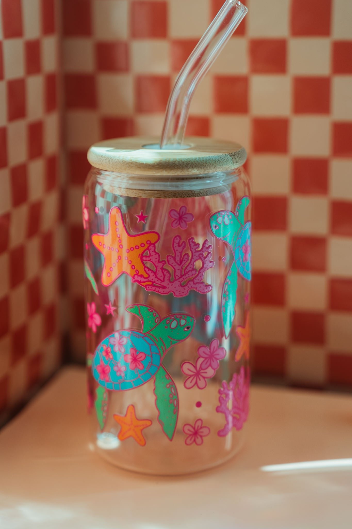 Turtle and Coral Sea Inspired Glass CupWebster Wax Company