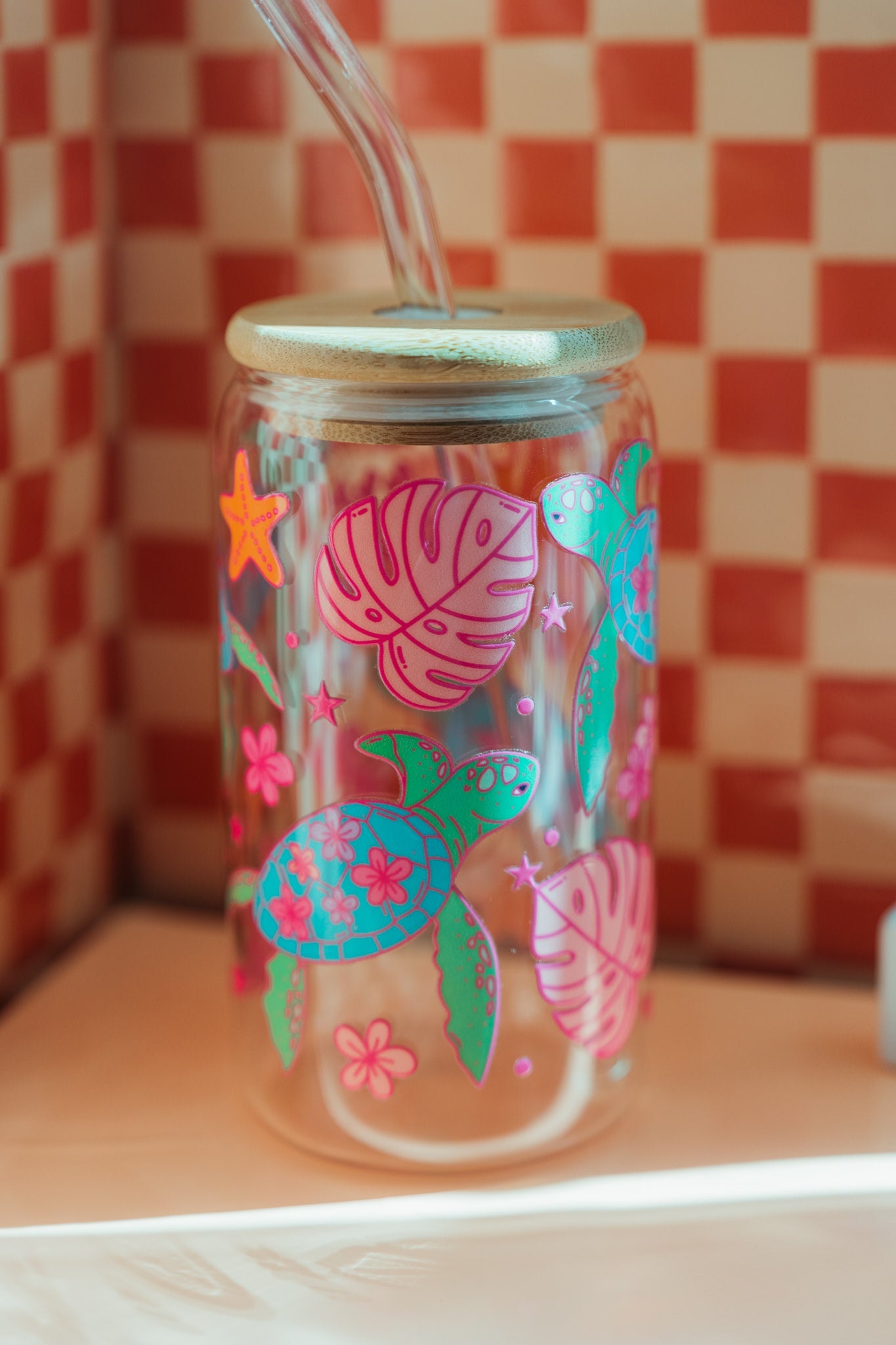 Turtle and Coral Sea Inspired Glass CupWebster Wax Company