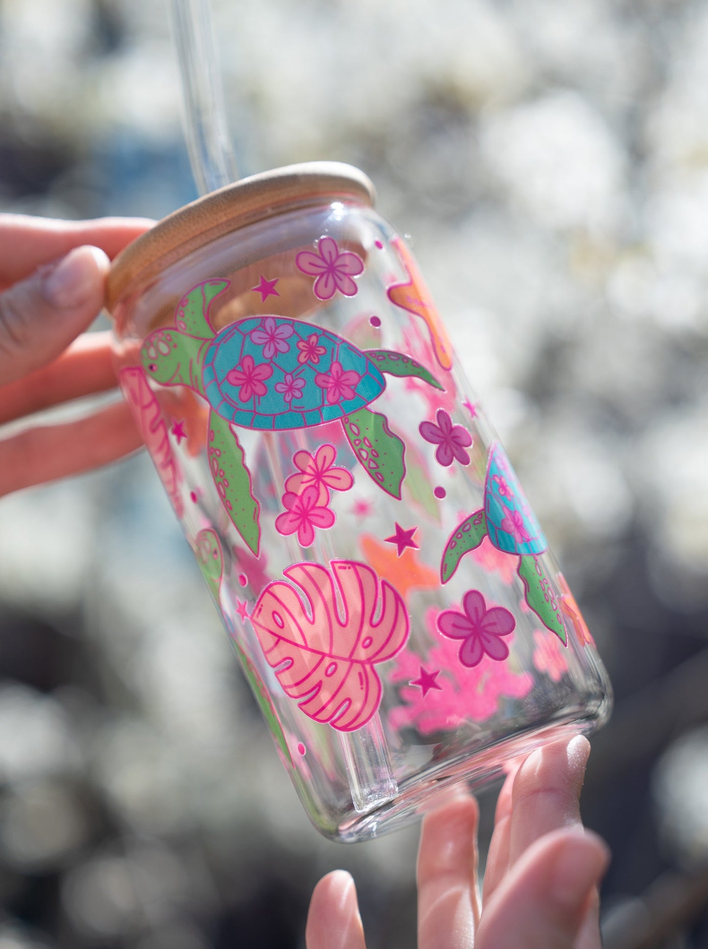 Turtle and Coral Sea Inspired Glass CupWebster Wax Company