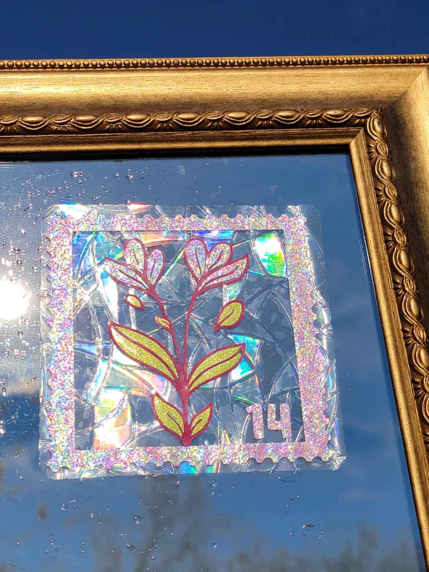Flower Postage Stamp Suncatcher Window ClingWebster Wax Company