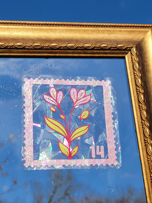 Flower Postage Stamp Suncatcher Window ClingWebster Wax Company
