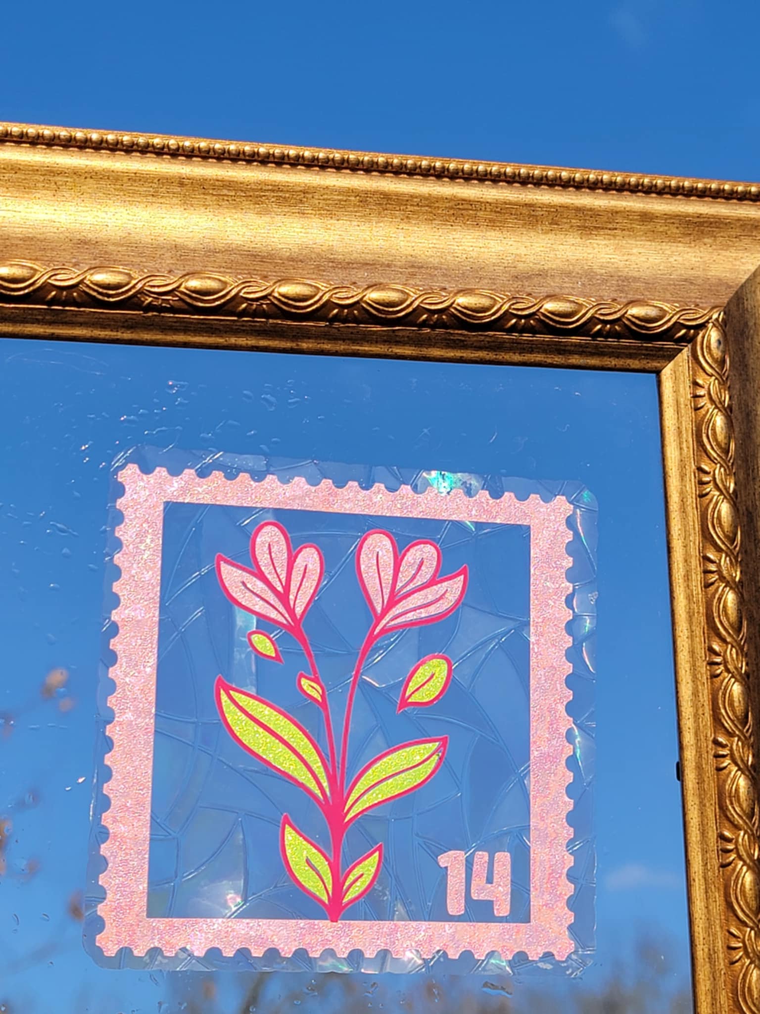 Flower Postage Stamp Suncatcher Window ClingWebster Wax Company