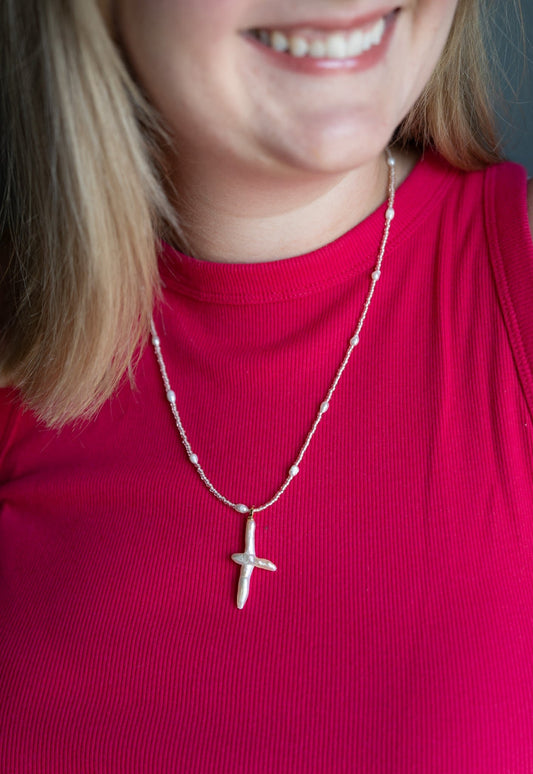 Pearl Cross Necklace with Champagne beads and pearlsWebster Wax Company