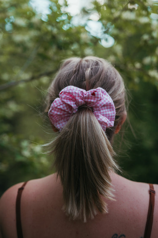 Pink Gingham and Hearts ScrunchieWebster Wax Company