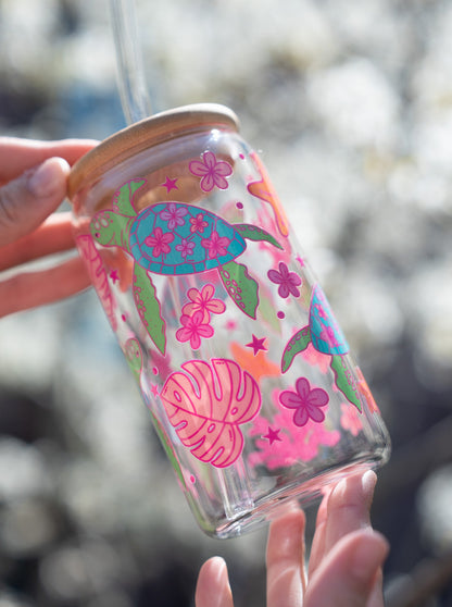 Turtle and Coral Sea Inspired Glass CupWebster Wax Company